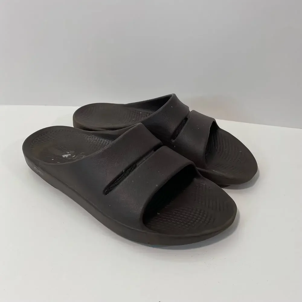 Oofos Men's Slides OOahh Sport‎ Comfort Brown Size 10 Cushioned Leisure